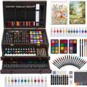 175-Pack Deluxe Wooden Art Set Drawing Painting Kit with 2 Drawing Pads, Acrylic Paints, Colored Pencils, Crayons, Paint Brush, Art Kit in Wooden Case, Gift for Artist, Adults, Teens and Kids (Brown)