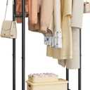 Sakugi Heavy Duty Premium Clothes Rack with 2-Tier Mesh Shoe Shelves & 4 Hooks, Lockable Wheels, Space-Saving, Multi-Functional for Bedroom, Entryway, Closet, Modern Design, 18.4" x 12.6" x 72", Black