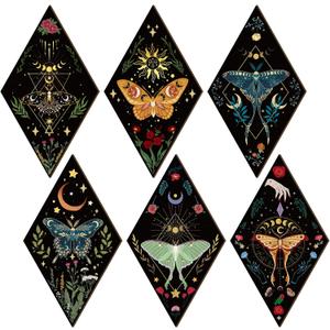 Sintuff 6 Pieces Gothic Wall Decor Boho Sun Moon Phases Wall Art Gothic Minimalist Stars Sun Hanging Wooden Home Decor Farmhouse Pediments for Gallery Living Bedroom Room(Butterfly)