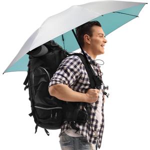 G4Free Liteflex Hiking Umbrella Mini Compact Ultralight Collapsible Reflective Silver Trekking Backpacking Umbrella (Lake Blue)