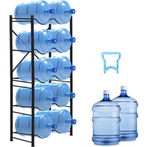 5 Gallon Water Bottle Holder for 10 Bottles, 5 Tier Double Row Water Jug Rack with Detachable Heavy Duty Metal Frame, Space Saving Water Jug Stand for Office, Kitchen, Garage, Gym, and Restaurant