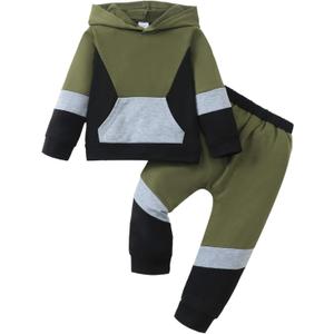 Toddler Baby Boy Clothes Fall Winter Outfits Long Sleeve Hooded Sweatshirt Tops Pant Set 2pcs Little Boy Clothing (Gb Green)