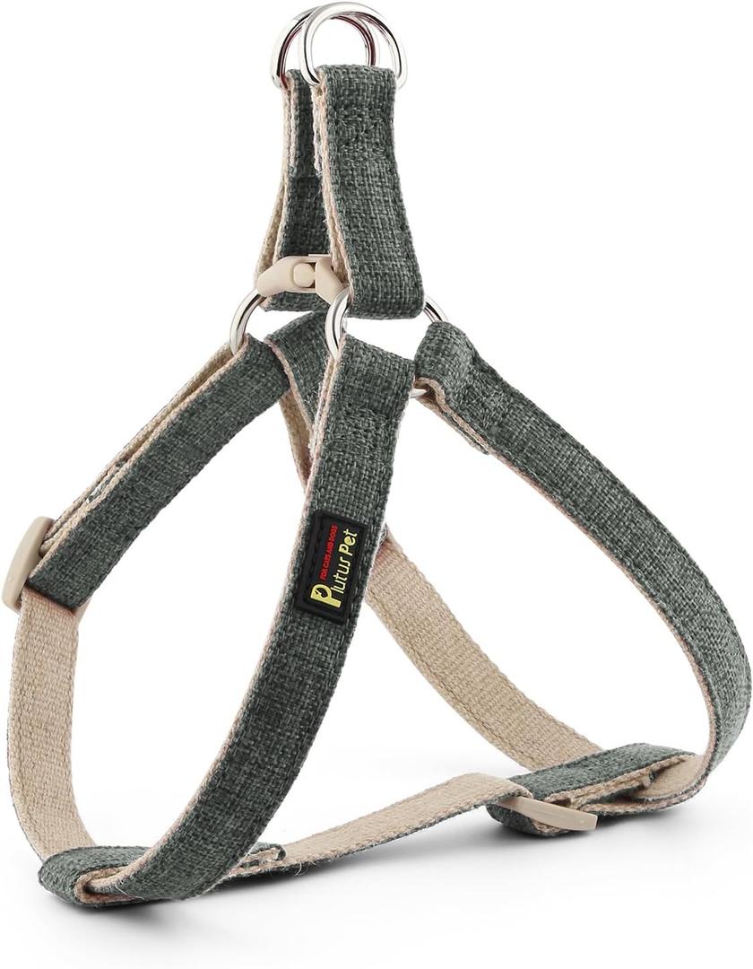 Plutus Pet Cotton Hemp Step in Dog Harness, Sustainable, Lightweight and Escape-Proof, Quick Fit Dog Harness for Puppy Small Medium and Large Dogs, Gray, XS