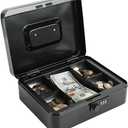Xydled Steel Cash Box Safe with Combination Lock,Money Safe Box with Removable Coin Tray,Large,9.84"x 7.87"x 3.54",Black