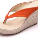 Crystal Queen Women Beach Sandals Platform Wedges Sandals High Heels Wedges Slippers Flip Flops White Flip Flops Plus Size (8.5, Orange)