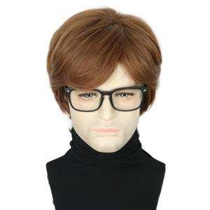 Mens Wigs with Glasses Short Brown Ginger 60s 70s Male Wig for Costume Accessories Halloween Outfit