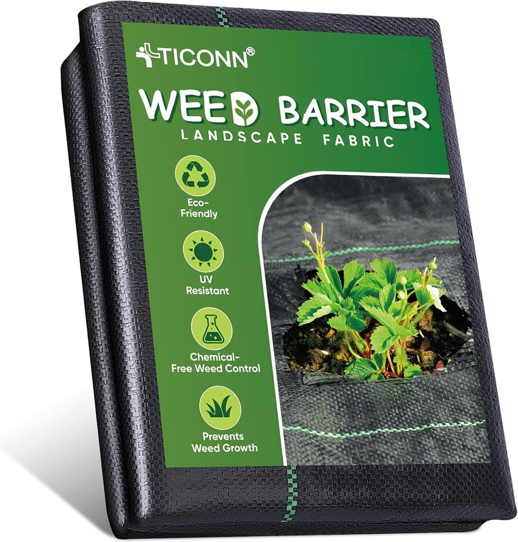 TICONN 3Ft x 50Ft Weed Barrier Fabric Heavy Duty, 3.2Oz Landscape Fabric for Garden, Yard, Driveway, and Vegetable Cultivation (1PK)