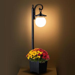 Outdoor Post Light with Planter, Matte Black Solar Lamp Post Light with Globe Shade, 2 in 1 Waterproof Solar Post Lights Outdoor Planter for Outside Gardan Pathway (White)