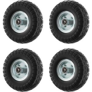 Houseables Wagon Wheel, 4.10/3.50-4 Tire, Gorilla Cart Tires Replacement, 10 Inch Solid Rubber, Gorilla Cart Wheels, Flat Free, Garden, Dolly, Barrow, Pressure Washer, Generator, 5/8 Axle Bore, 4 PK