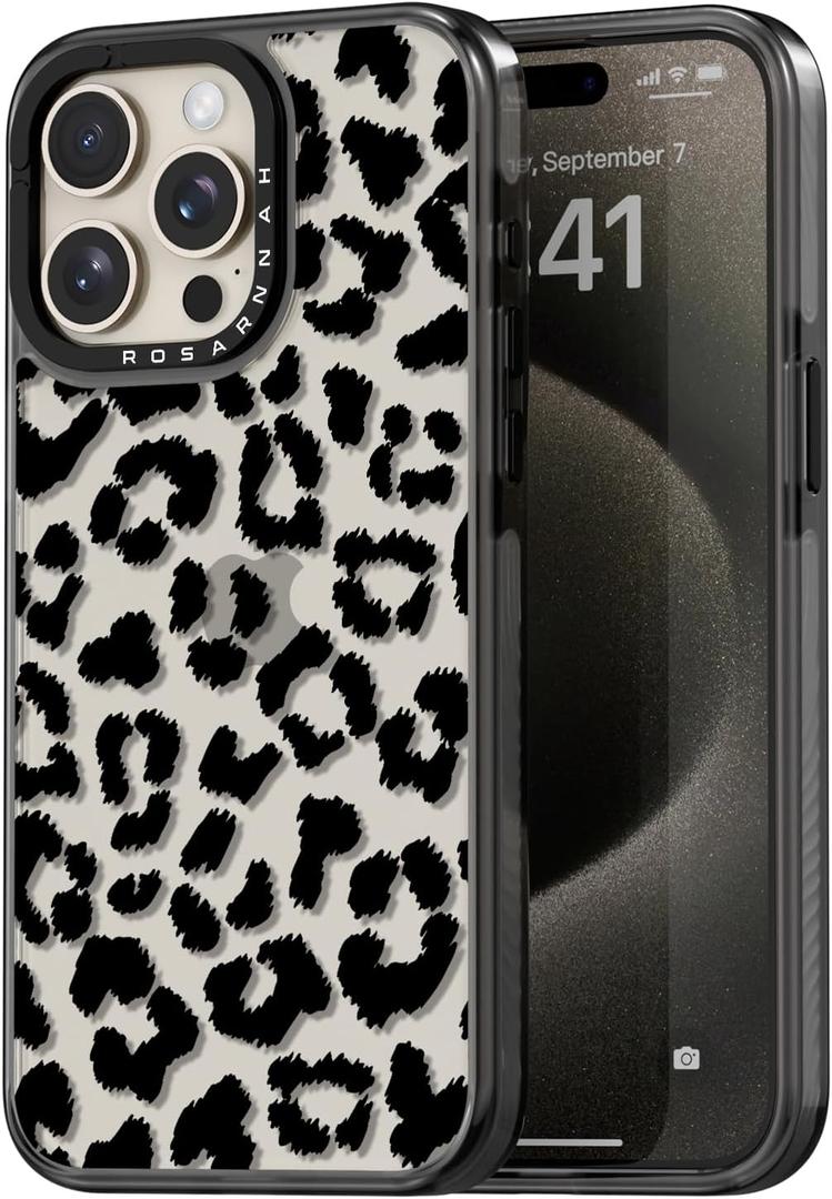 Compatible for iPhone 15 Pro Case Cute Aesthetic - Durable Shockproof 6.6 ft Drop Impact Phone Case Cover with Funny Fashion Big Black Leopard Print 6.1" Black