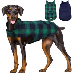 Kuoser Dog Winter Coat, Reversible Dog Jacket, Warm Doggie Coat British Style Puppy Cold Weather Coats, Windproof Pet Clothes for Extra Large Dogs Green (XXXL (Chest Girth: 35.4-43.3''))