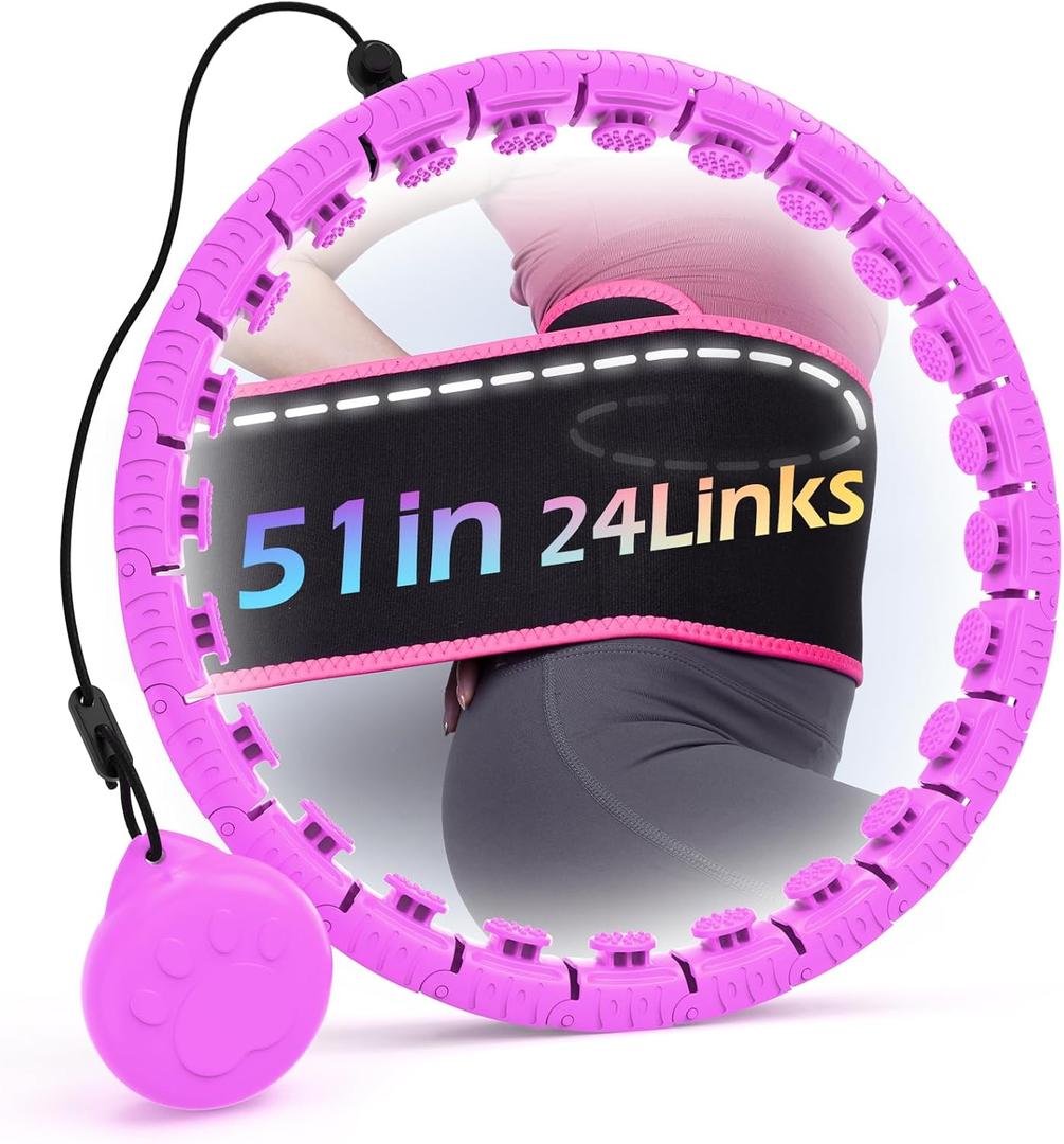 Weighted Hula Circle with 24/26 Links(51-56 Inch) for Adults Weight Loss, Infinity Fitness Hoop Plus Size, for Women Smart Exercise Equipment (Purple)