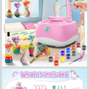 Mini Pottery Wheel for Kids - Pottery Painting Craft Kit with 2.3in Turntable, Clay, Flowers, Mess Free Arts and Crafts for Kid Ages 8-12, Birthday Christmas Gift Toy for Girls Ages 6-12+, Pink
