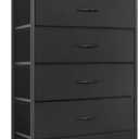 Mifuro Tall Dresser for Bedroom, Vertical Storage Organizer Tower with 7 Drawers, Chest of Drawers with Fabric Bins, Steel Frame, Wood Top for Bedroom, Closet, Entryway - Black