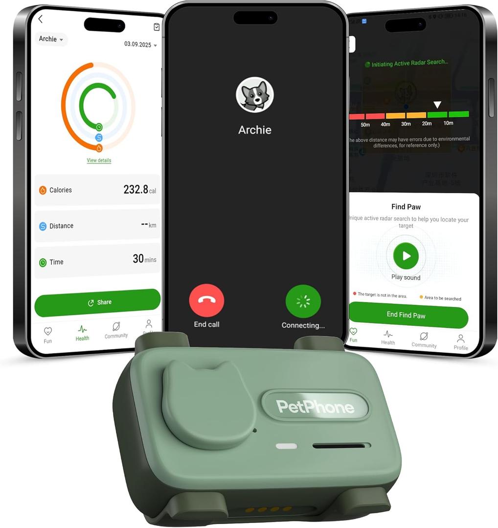 Pet Phone  Smart GPS Pet Tracker with Real-Time Location, Two-Way Communication, Emotional Support, and Unlimited Data | Ideal for Dogs and Cats | Up to 5-Day Battery (Green)