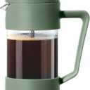 Oggi French Press Coffee Maker (12oz)- Borosilicate Glass, Coffee Press, Single Cup French Press, 3 cup Capacity, Olive