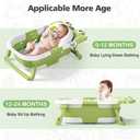 Collapsible Baby Bathtub for Newborns with Thermometer and Soft Floating Cushion Portable and Foldable Travel Baby Boy Bath Tub for Infants to Toddler 0-36 Month (Green)