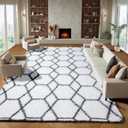 ONASAR 8x10 Area Rugs for Living Room, Fluffy White and Grey Rug for Bedroom, Geometric Moroccan Indoor Shaggy Boho Soft Plush Floor Carpet for Kids Teen Nursery Dorm Home Decor Aesthetic