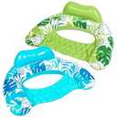 SLOOSH Inflatable Pool Floats Adult, 2 Pack Pool Chairs with Cup Holders, Blow up Floats Chair, Hammock Noodle Mat Leaves Design for Relaxing Summer Water Fun Swimming Party Beach, Blue, Green