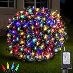 Led Christmas Net Lights Outdoor Connectable, 120LED 5ft x 6ft Waterproof 8 Modes Black Wire 29V Plug in Mesh Lights for Garden Yard Bushes Trunk Tree Decor (Multicolor, 1Pack)