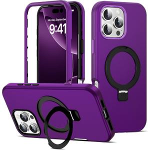 Compatible with iPhone 16 Pro Case 6.3''with Magnetic Ring Stand [Military Drop Protection][Compatible with Mag-Safe] Shockproof 16 Pro Phone Case for Men Women, Purple