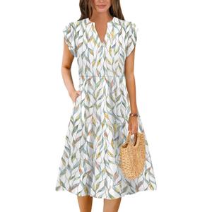 Summer Dresses for Women 2025 Elegant Classy Casual Plus Size Spring Midi Fashion Dress S-XXL (Colorful Leaf, XL)