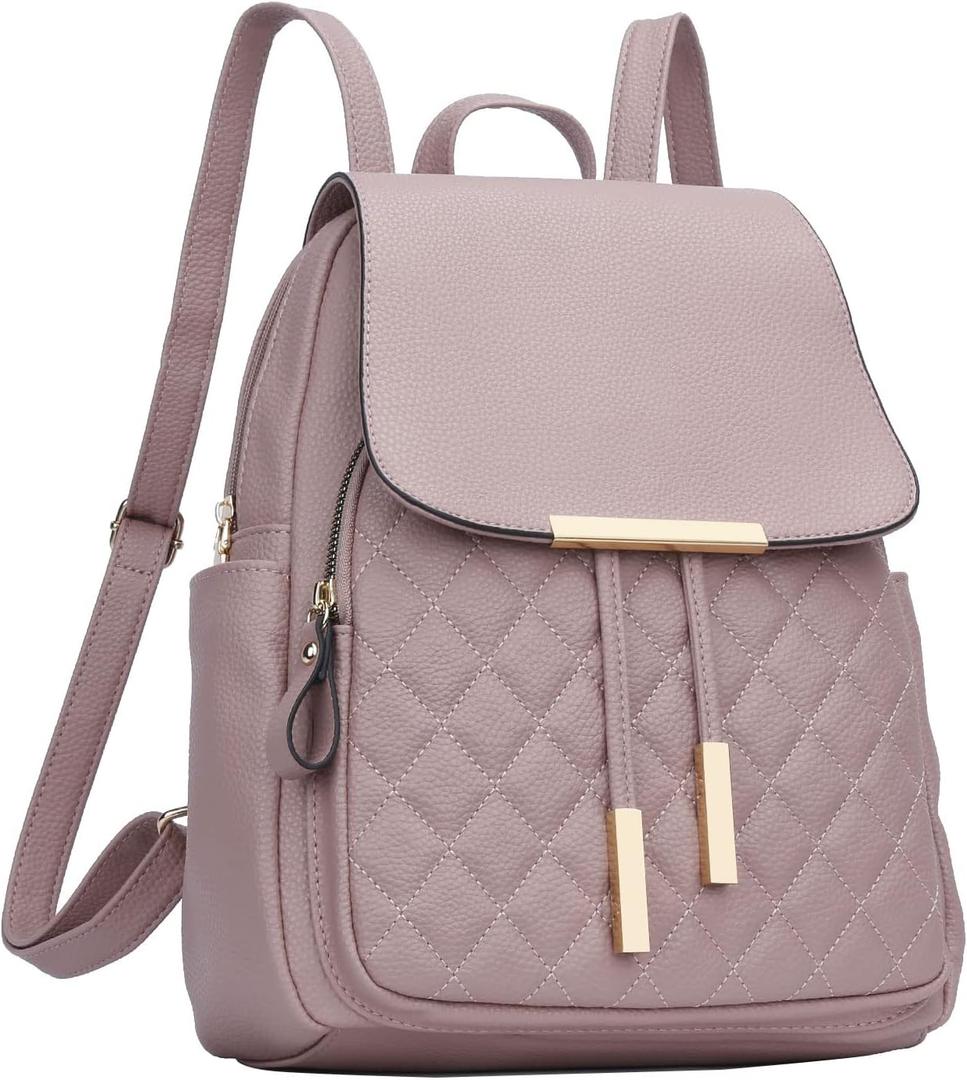 KKXIU Quilted Trendy Leather Backpack Purse for Women and Ladies Shoulder Travel Daypacks Bags (Pink)