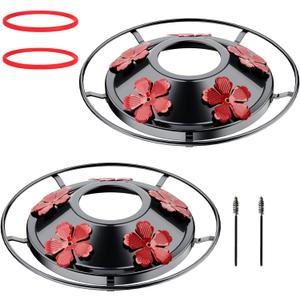 2 Pack Hummingbird Feeder Bottom Base Large Metal Covers with 2Pcs Seal Rings and Brushes Hummingbird Feeder Accessories Replacement Part No Nectar Base Compatible with Glass Bottle Base (2, Black)