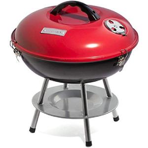Cuisinart 14" Portable Charcoal Grill, Tabletop Outdoor Small Grill with Locking Lid and Dual Vents, Chrome Plated Travel Size BBQ Perfect for Camping, Tailgates, Cookouts, Red