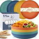 Large Wheat Straw Dinner Plates - 11 Inch Unbreakable Big Set of 8 - Dishwasher & Microwave Safe Plastic Plates - Deep Edge for Kitchen & Camping (Colorful) (11 Inch large, Colorful Series: Orange,Yellow,Blue,Green)