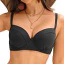 Tempt Me Underwire Push Up Bikini Top - Women Swimsuit Tops Bathing Suit Bra Top Only (Large, Black)
