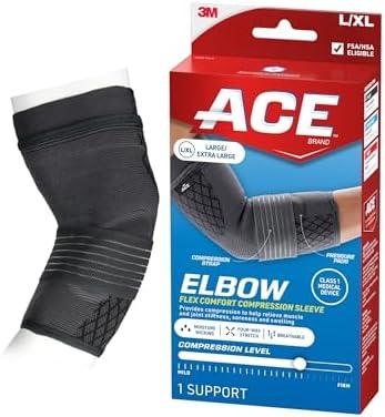 ACE Brand Flex Comfort Compression Elbow Sleeve 208707, Gray L/XL