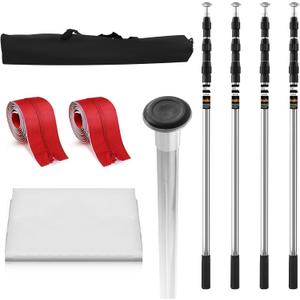 10FT Dust Barrier Poles 4 Pack Dust Barrier System with Carry Bag, 2 Heavy-Duty Zippers and 32.8x13.1 Ft Plastic Film for Interior Decoration, Remodeling and Isolation Work, White Transparent