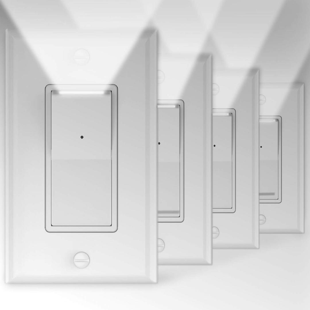 4 Pack Illuminated Light Switch, Lightswitch with LED Night Light, Automatic On/Off Sensor, Single Pole Switch, 15Amp 120/277Volt,White