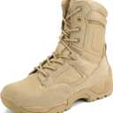 NORTIV 8 Mens Military Tactical Work Boots Hiking Side Zip Leather Outdoor Motorcycle Combat Boots Response (10.5, Sand)