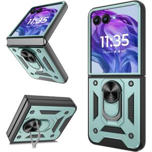 for Motorola Razr+ Plus 2024 Case/Razr+ Plus 2025 Case, Heavy Duty Shockproof with 360 Rotation Metal Kickstand [Military Grade] Protective Case for Moto Razr + 2024/2025, Dark Green
