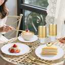 bUCLA 150PCS White and Gold Plastic Plates Disposable - 25 Guests Gold Dinnerware Set - Include 25 Each (Dinner & Dessert) Plates, 25 Knives, 25 Forks, 25 Spoons & 25 Cups for Party