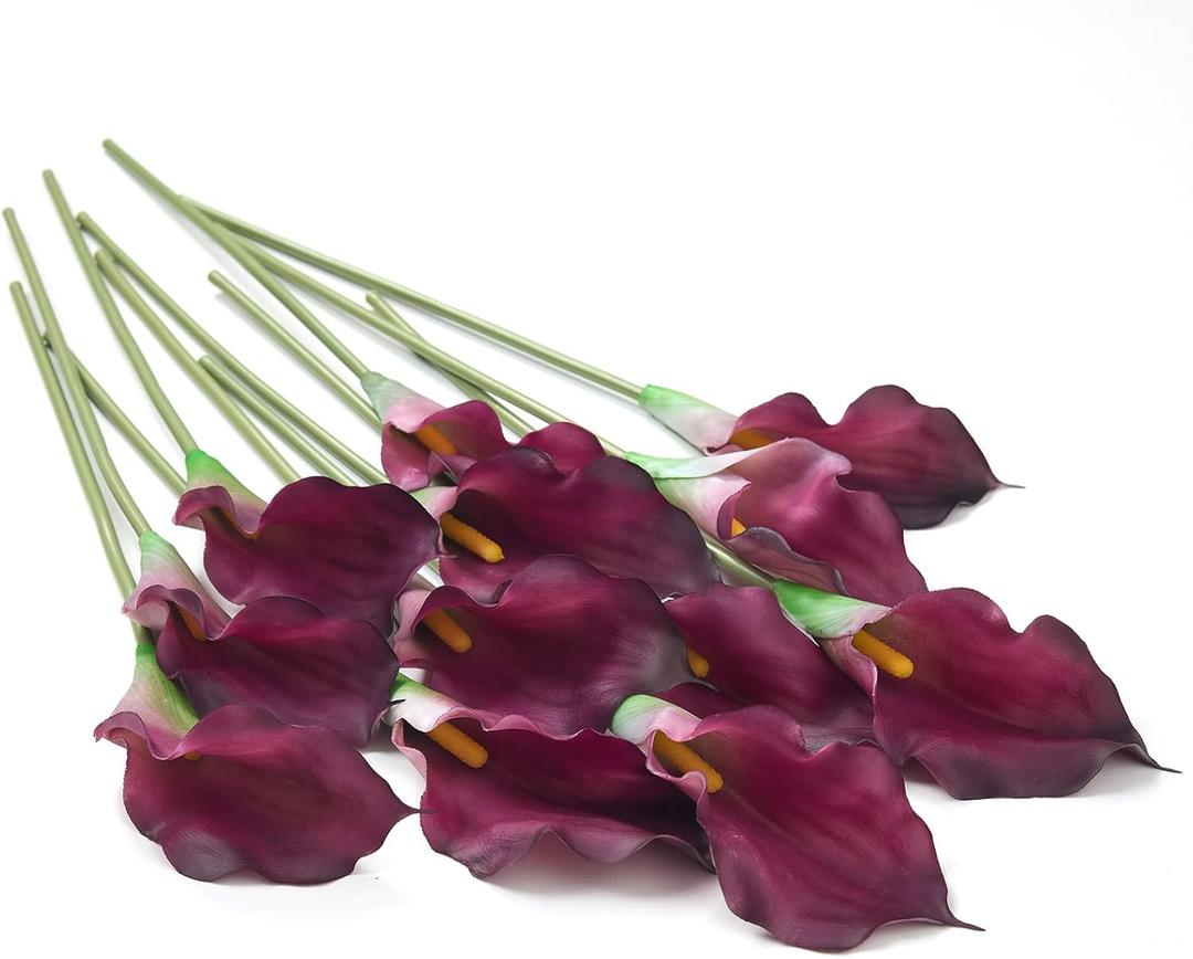 12 PCS Purple Calla Lily Artificial Flowers,14.6" Faux Calla Lilies Flower Real Touch Silicone Fake Lilies Flowers for Home Decor,DIY Wedding Centerpieces,Indoor Floral Arrangements