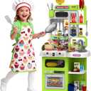 DRAMATION Kids Kitchen Playset, 36.22'' Play Kitchen for Toddlers 1-3 with Steam, Sound & Light, Cooking Stove, Play Sink, Oven and Toy Kitchen Accessories, Kitchen Set for Boys Girls 3 4 5 (Green)