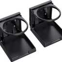 AUTOUTLET 2Pcs Adjustable Folding Drink Holder Can Hold Mugs Beverage Holder Stick on Cup Holder with Screws for Cars,Trucks, RVs, Vans, Boats,Marine(Black)