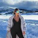 OQQ Women Jumpsuits Long Sleeve Deep V Neck Ruched Flared Jumpsuit (Small, Black)