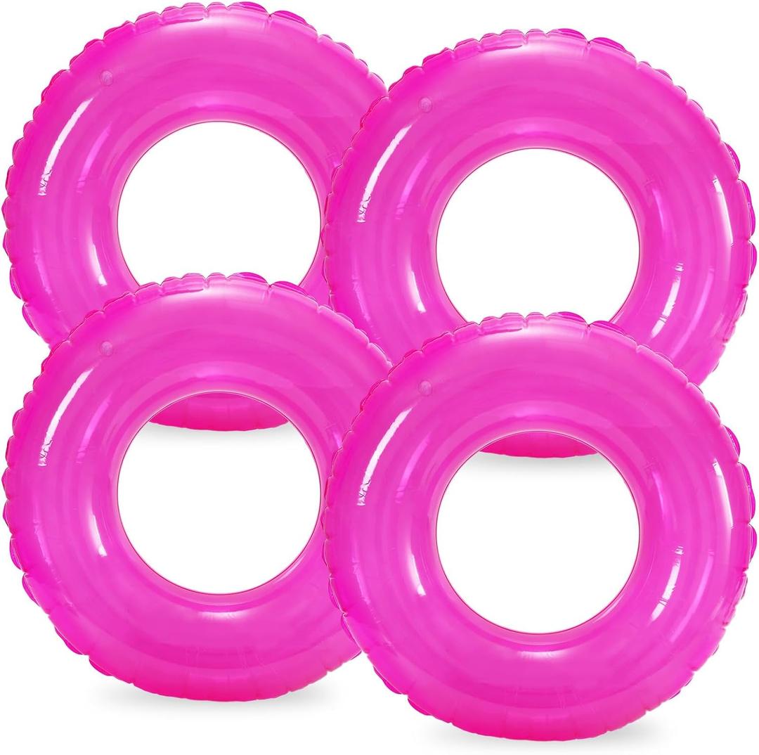 Whaline 4Pcs Inflatable Pool Float Toy Swim Tube Ring Pool Tube for Teen Boy Girl Outdoor Summer Swimming Pool Beach Party Favor Supplies (Hot Pink)