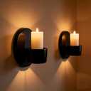 Ceramic Black Wall Sconce Candle Holders Set of Two, Vintage Wall Mount Candle Holders Modern Wall Candle Sconces Hanging for Living Room, Fireplace, Wedding