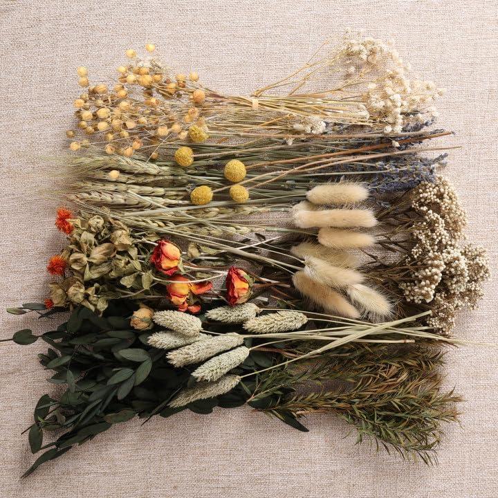 12 Kinds of Dried Flowers for Crafts Bulk DIY Natural Dried Pampas Grass Rose Lavender Babys Breath with Stems Dry Flower Bouquets with Hemp Rope Handmade DIY Ideas Home Decor Floral Arrangement (Boho Style)