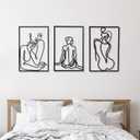 CHENGU 3 Pieces Metal Minimalist Abstract Woman Wall Art Line Drawing Wall Art Decor Single Line Female Home Hanging for Kitchen Bathroom Living Room