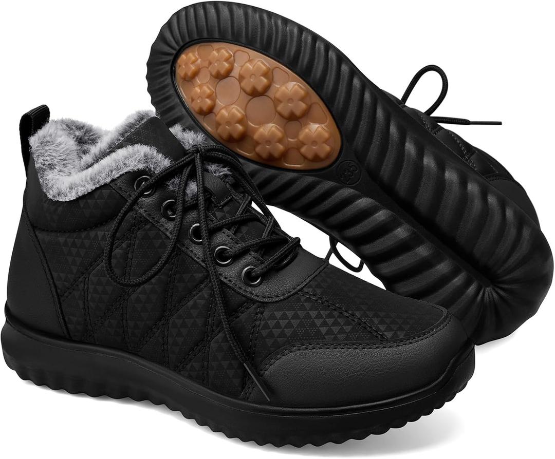 SHIBEVER Snow Boots for Women Winter: Warm Fur Lined Ankle Snow Booties Anti-Slip Waterproof Comfortable Outdoor Winter Shoes (8.5, Black)