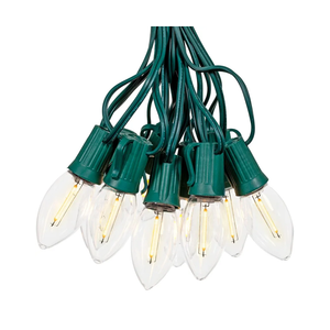 Novelty Lights 25 Ft Vintage LED C9 Warm White Transparent Christmas String Lights – 25 Shatterproof Plastic Bulbs, 12" Spacing Green Wire, Classic Filament Glow, Indoor Outdoor Holiday Lighting
