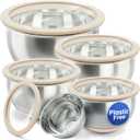Ziruma Non-Toxic Mixing Bowls with Lids Set, Stainless Steel & Glass, 5 Pcs Plastic Free Bowls with Silicone Non-Slip Base, Dishwasher Safe Mixing Bowl Set