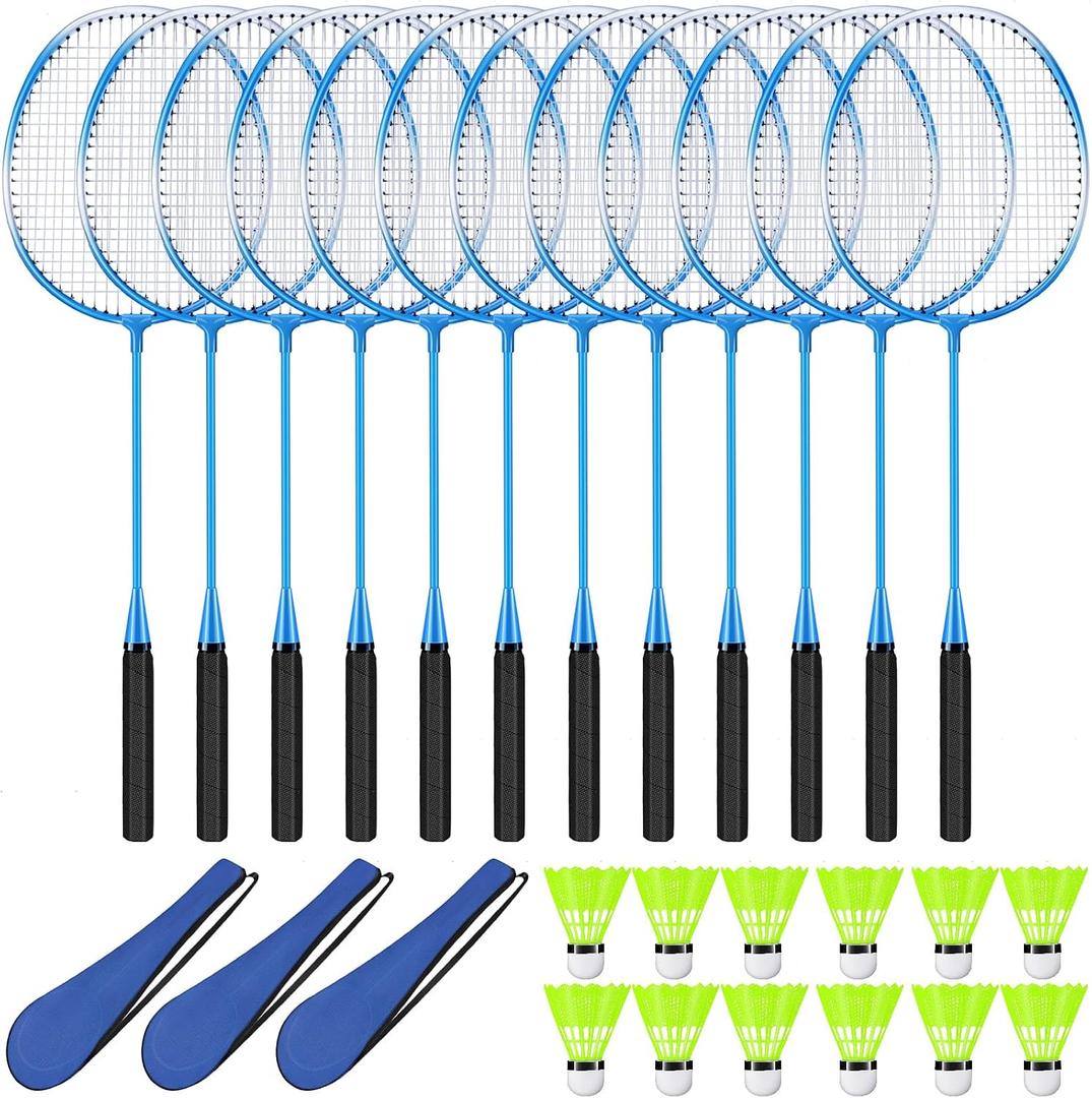 12 Pack Badminton Rackets Set Including Badminton Racquets, Nylon Shuttlecocks and Carry Bag for Outdoor Backyard Games Beginners, 26.57 inches x 10.04 inches