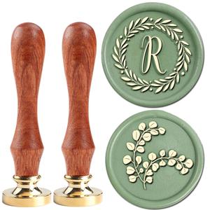 3 x YOLAKIS Initial R Wax Seal Stamp Olive Alphabet R Sealing Stamp and Eucalyptus Wax Stamp Brass Head Decorate Christmas Cards Envelope Gift Wrap Wedding Theme Party Invitation (R)
